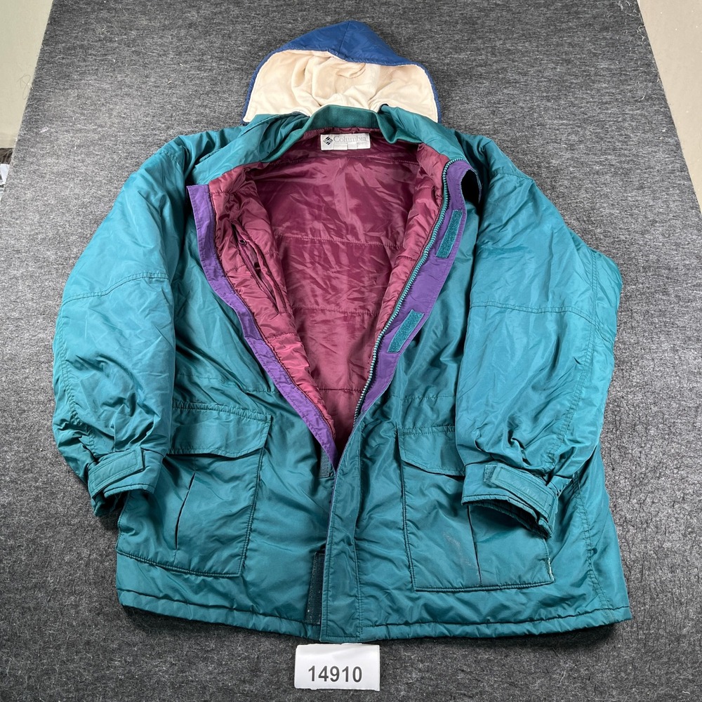 Columbia Parka Jacket Mens 3XL Teal Excellent Vintage Radial Sleeve Hooded